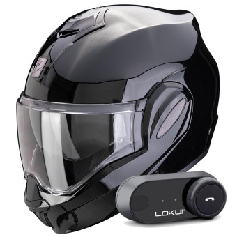 Casque Modulable Scorpion Exo Tech Evo Pro Solid Black + Kit Bluetooth Lokui K30