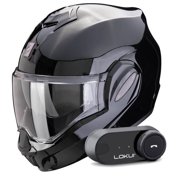 Casque Modulable Scorpion Exo Tech Evo Pro Solid Black + Kit Bluetooth Lokui K30