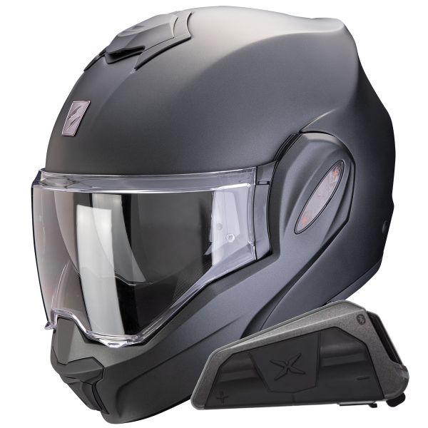 Casque Modulable Scorpion Exo Tech Evo Pro Solid Black Matt + Kit bluetooth Exo-Com Link-1