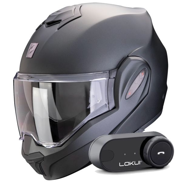 Casque Modulable Scorpion Exo Tech Evo Pro Solid Black Matt + Kit Bluetooth Lokui K30
