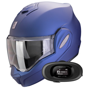 Casque Modulable Scorpion Exo Tech Evo Pro Solid Blue Matt + Kit bluetooth 5R Lite