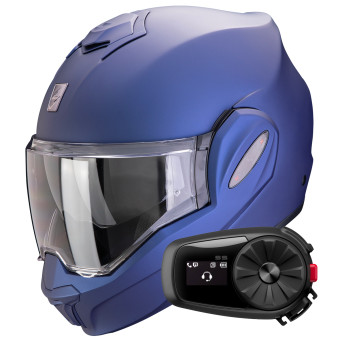 Casque Modulable Scorpion Exo Tech Evo Pro Solid Blue Matt + Kit Bluetooth 5S