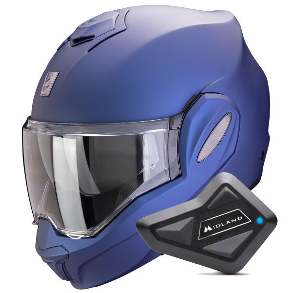 Casque Modulable Scorpion Exo Tech Evo Pro Solid Blue Matt + Kit Bluetooth BT Mini