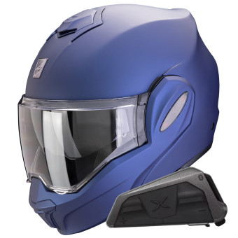 Casque Modulable Scorpion Exo Tech Evo Pro Solid Blue Matt + Kit bluetooth Exo-Com Link-1