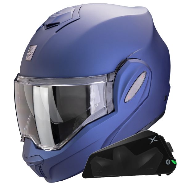 Casque Modulable Scorpion Exo Tech Evo Pro Solid Blue Matt + Kit bluetooth Exo-Com Link-1C