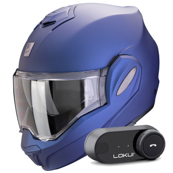 Casque Modulable Scorpion Exo Tech Evo Pro Solid Blue Matt + Kit Bluetooth Lokui K30