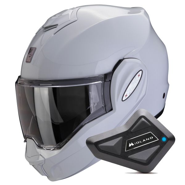 Casque Modulable Scorpion Exo Tech Evo Pro Solid Light Grey + Kit Bluetooth BT Mini