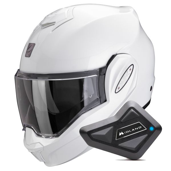 Casque Modulable Scorpion Exo Tech Evo Pro White + Kit Bluetooth BT Mini