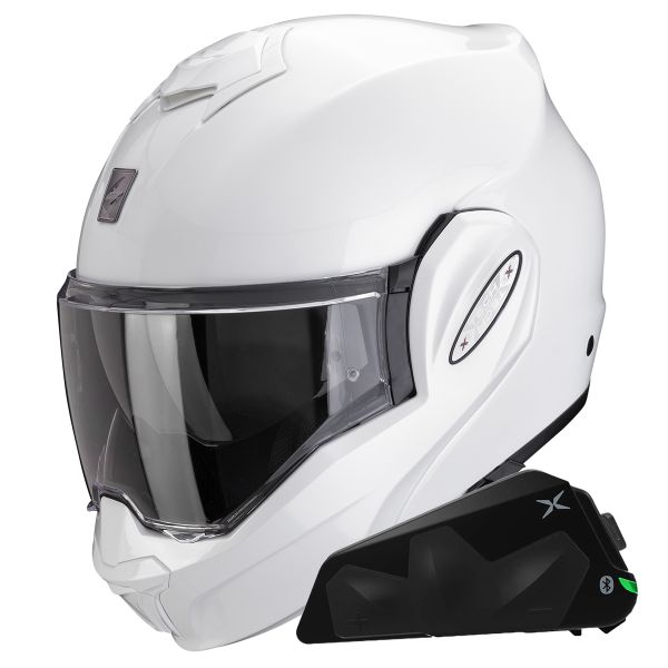 Casque Modulable Scorpion Exo Tech Evo Pro White + Kit bluetooth Exo-Com Link-1C Casque Modulable Scorpion Exo Tech Evo Pro White + Kit bluetooth Exo-Com Link-1C
