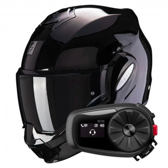 Casque Modulable Scorpion Exo Tech Evo Solid Black + Kit Bluetooth 5S