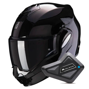 Casque Modulable Scorpion Exo Tech Evo Solid Black + Kit Bluetooth BT Mini