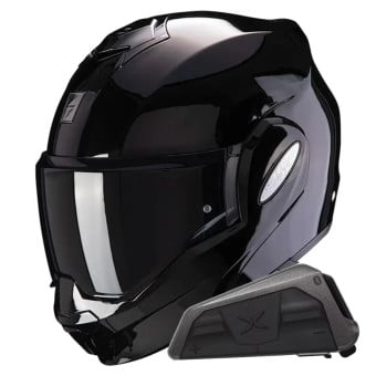 Casque Modulable Scorpion Exo Tech Evo Solid Black + Kit bluetooth Exo-Com Link-1