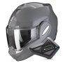 Casque Modulable Scorpion Exo Tech Evo Solid Cement Grey + Kit Bluetooth BT Mini