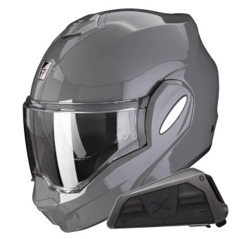 Casque Modulable Scorpion Exo Tech Evo Solid Cement Grey + Kit bluetooth Exo-Com Link-1