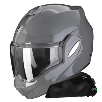Casque Modulable Scorpion Exo Tech Evo Solid Cement Grey + Kit bluetooth Exo-Com Link-1C