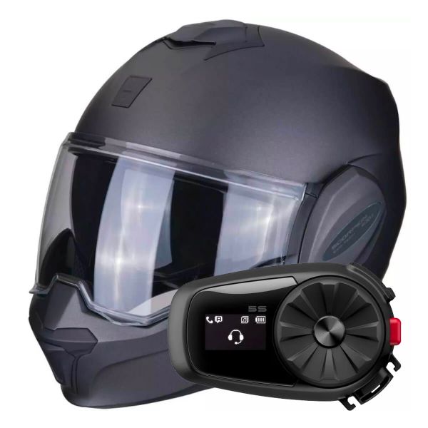 Casque Modulable Scorpion Exo Tech Evo Solid Matt Anthracite + Kit Bluetooth 5S