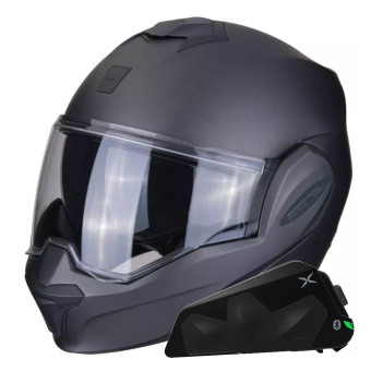 Casque Modulable Scorpion Exo Tech Evo Solid Matt Anthracite + Kit bluetooth Exo-Com Link-1C