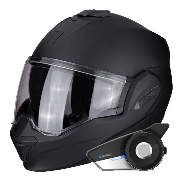 Casque Modulable Scorpion Exo Tech Evo Solid Matt Black + Kit Bluetooth 20S Evo