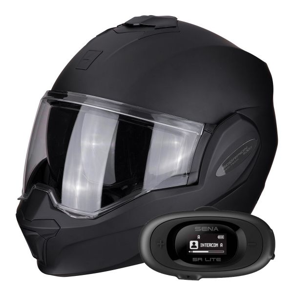 Casque Modulable Scorpion Exo Tech Evo Solid Matt Black + Kit bluetooth 5R Lite