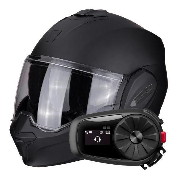 Casque Modulable Scorpion Exo Tech Evo Solid Matt Black + Kit Bluetooth 5S
