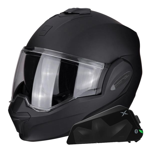 Casque Modulable Scorpion Exo Tech Evo Solid Matt Black + Kit bluetooth Exo-Com Link-1C