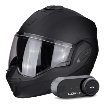 Casque Modulable Scorpion Exo Tech Evo Solid Matt Black + Kit Bluetooth Lokui K30
