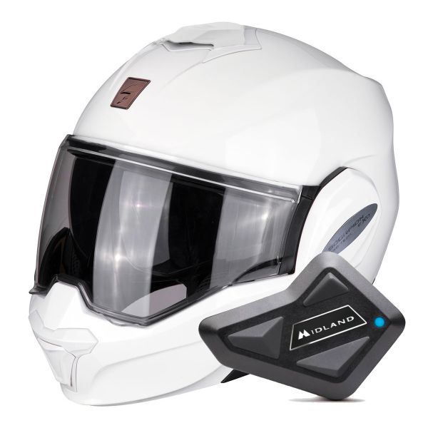 Casque Modulable Scorpion Exo Tech Evo Solid White + Kit Bluetooth BT Mini