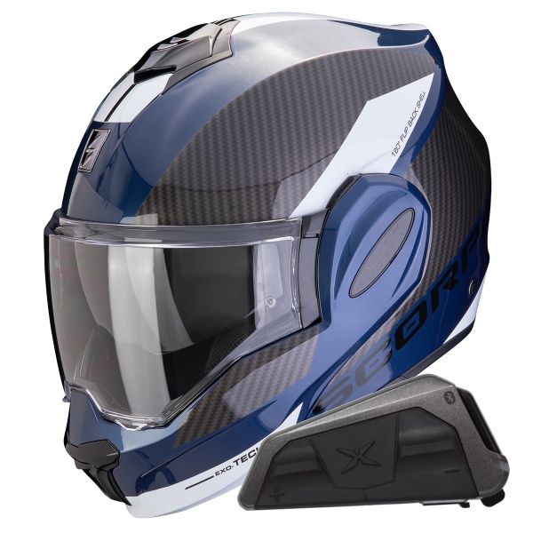 Casque Modulable Scorpion Exo Tech Evo Team Blue Black White + Kit bluetooth Exo-Com Link-1