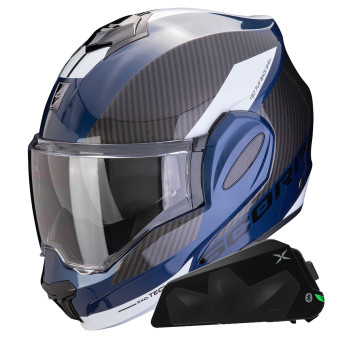 Casque Modulable Scorpion Exo Tech Evo Team Blue Black White + Kit bluetooth Exo-Com Link-1C