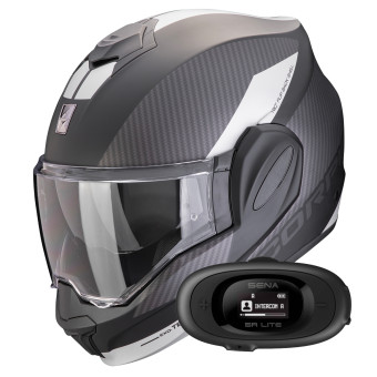 Casque Modulable Scorpion Exo Tech Evo Team Matt Black Silver + Kit bluetooth 5R Lite Solo
