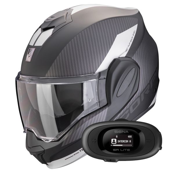 Casque Modulable Scorpion Exo Tech Evo Team Matt Black Silver + Kit bluetooth 5R Lite Solo