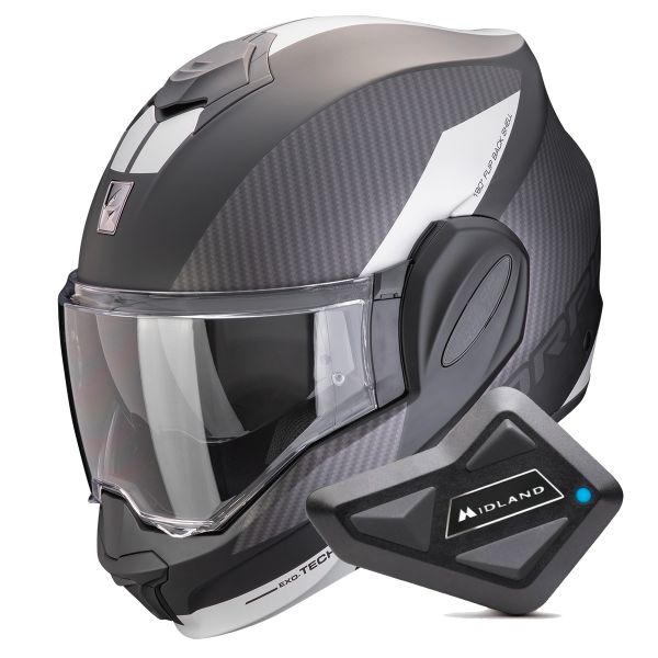 Casque Modulable Scorpion Exo Tech Evo Team Matt Black Silver + Kit Bluetooth BT Mini