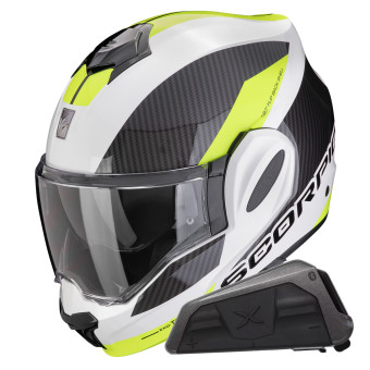 Casque Modulable Scorpion Exo Tech Evo Team White Yellow Fluo + Kit bluetooth Exo-Com Link-1 Casque Modulable Scorpion Exo Tech Evo Team White Yellow Fluo + Kit bluetooth Exo-Com Link-1