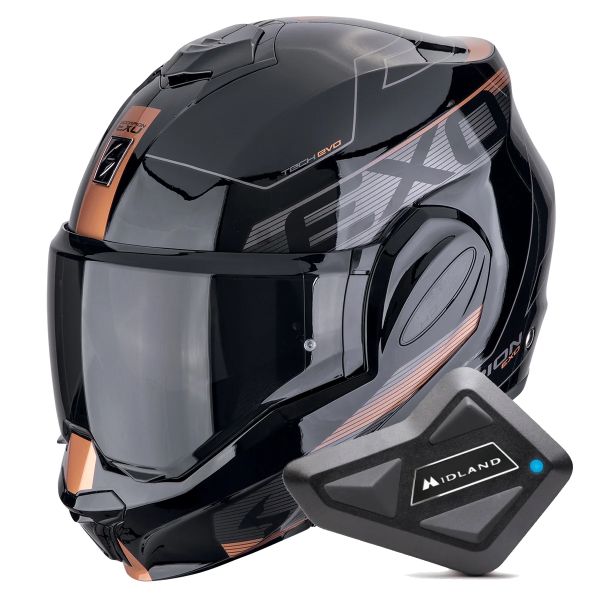 Casque Modulable Scorpion Exo Tech Evo Traveller Black Copper + Kit Bluetooth BT Mini