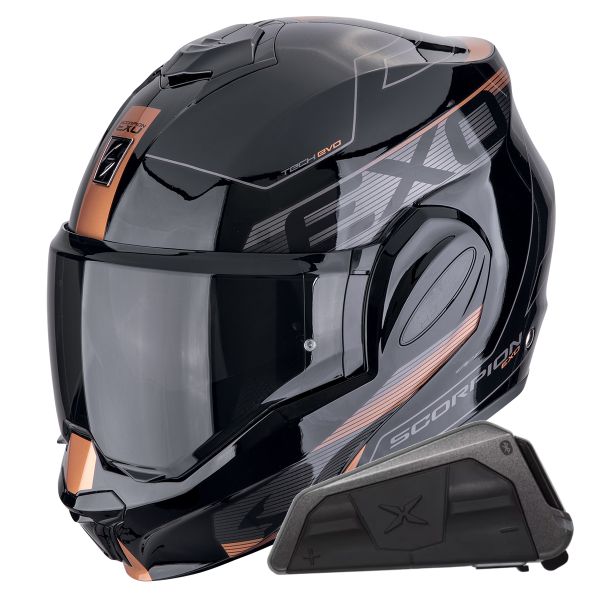 Casque Modulable Scorpion Exo Tech Evo Traveller Black Copper + Kit bluetooth Exo-Com Link-1