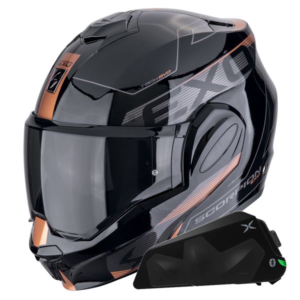 Casque Modulable Scorpion Exo Tech Evo Traveller Black Copper + Kit bluetooth Exo-Com Link-1C