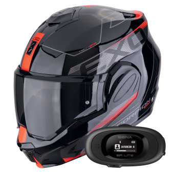 Casque Modulable Scorpion Exo Tech Evo Traveller Black Red + Kit bluetooth 5R Lite Solo