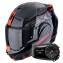 Casque Modulable Scorpion Exo Tech Evo Traveller Black Red + Kit Bluetooth 5S Solo