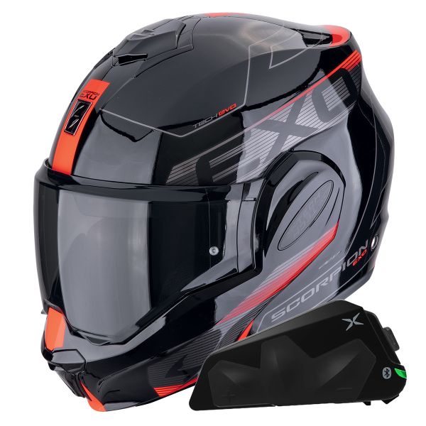Casque Modulable Scorpion Exo Tech Evo Traveller Black Red + Kit bluetooth Exo-Com Link-1C