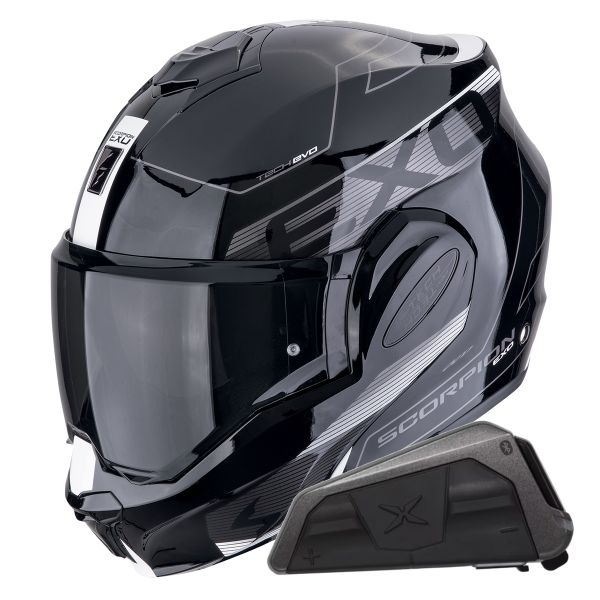 Casque Modulable Scorpion Exo Tech Evo Traveller Black White + Kit bluetooth Exo-Com Link-1