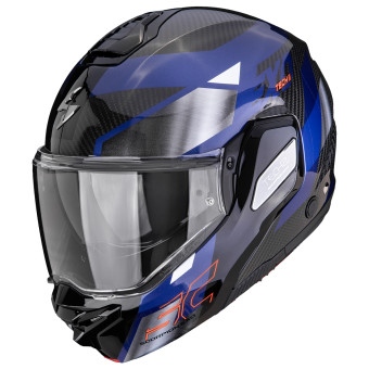 Casque Modulable Scorpion Exo-Tech II Carbon Drift Black Silver Blue