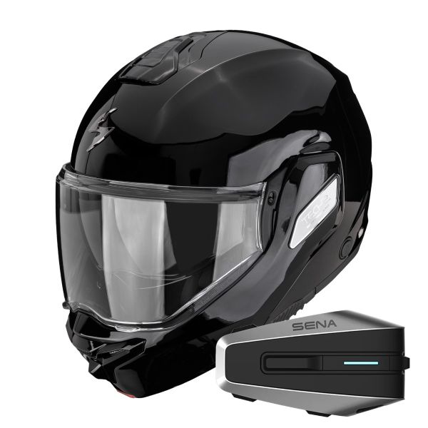 Casque Modulable Scorpion Exo-Tech II Solid Black + Kit Bluetooth Vortex HD