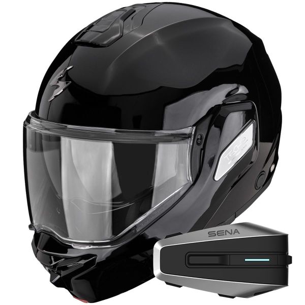 Casque Modulable Scorpion Exo-Tech II Solid Black + Kit Bluetooth Vortex HD