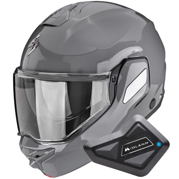 Casque Modulable Scorpion Exo-Tech II Solid Cement Grey + Kit Bluetooth BT Mini