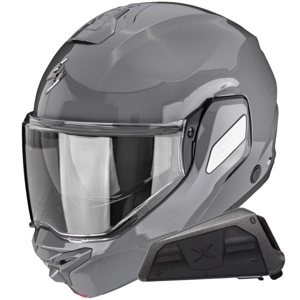 Casque Modulable Scorpion Exo-Tech II Solid Cement Grey + Kit bluetooth Exo-Com Link-1