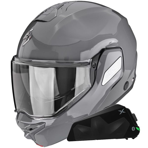Casque Modulable Scorpion Exo-Tech II Solid Cement Grey + Kit bluetooth Exo-Com Link-1C