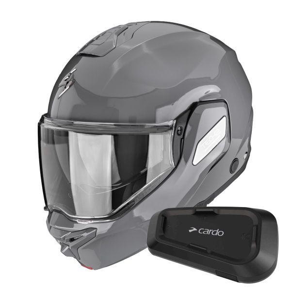 Casque Modulable Scorpion Exo-Tech II Solid Cement Grey + Kit Bluetooth Spirit