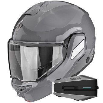 Casque Modulable Scorpion Exo-Tech II Solid Cement Grey + Kit Bluetooth Vortex HD