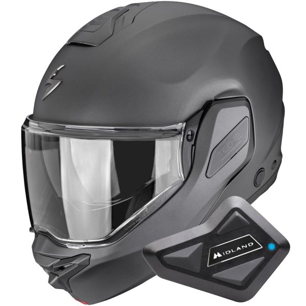 Casque Modulable Scorpion Exo-Tech II Solid Matt Anthracite + Kit Bluetooth BT Mini