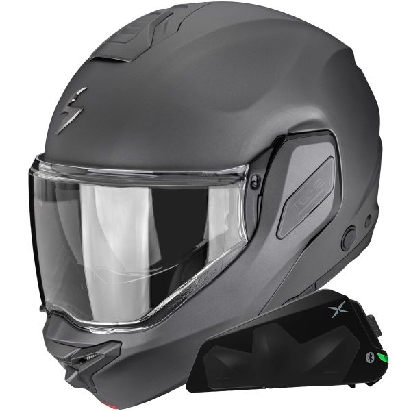 Casque Modulable Scorpion Exo-Tech II Solid Matt Anthracite + Kit bluetooth Exo-Com Link-1C